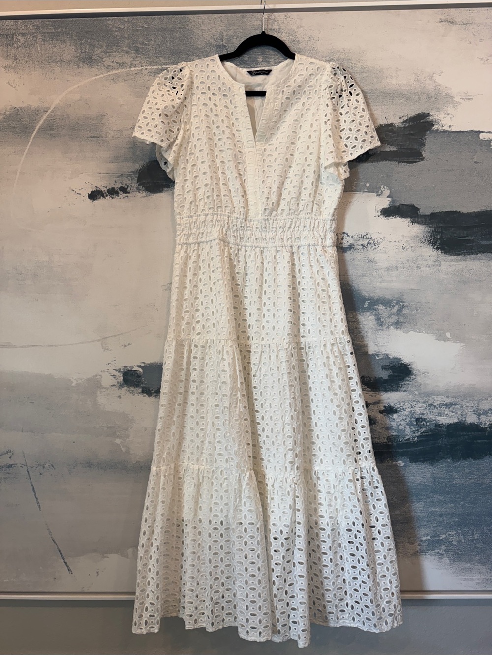 PrettyGarden Ladies White Dress With Flutter Sleeves Size Medium
